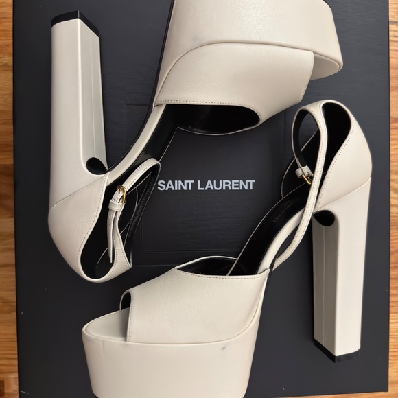 Saint Laurent Women's Jodie Platform Heeled Sandals Leather Size 38 White - Picture 2 of 4